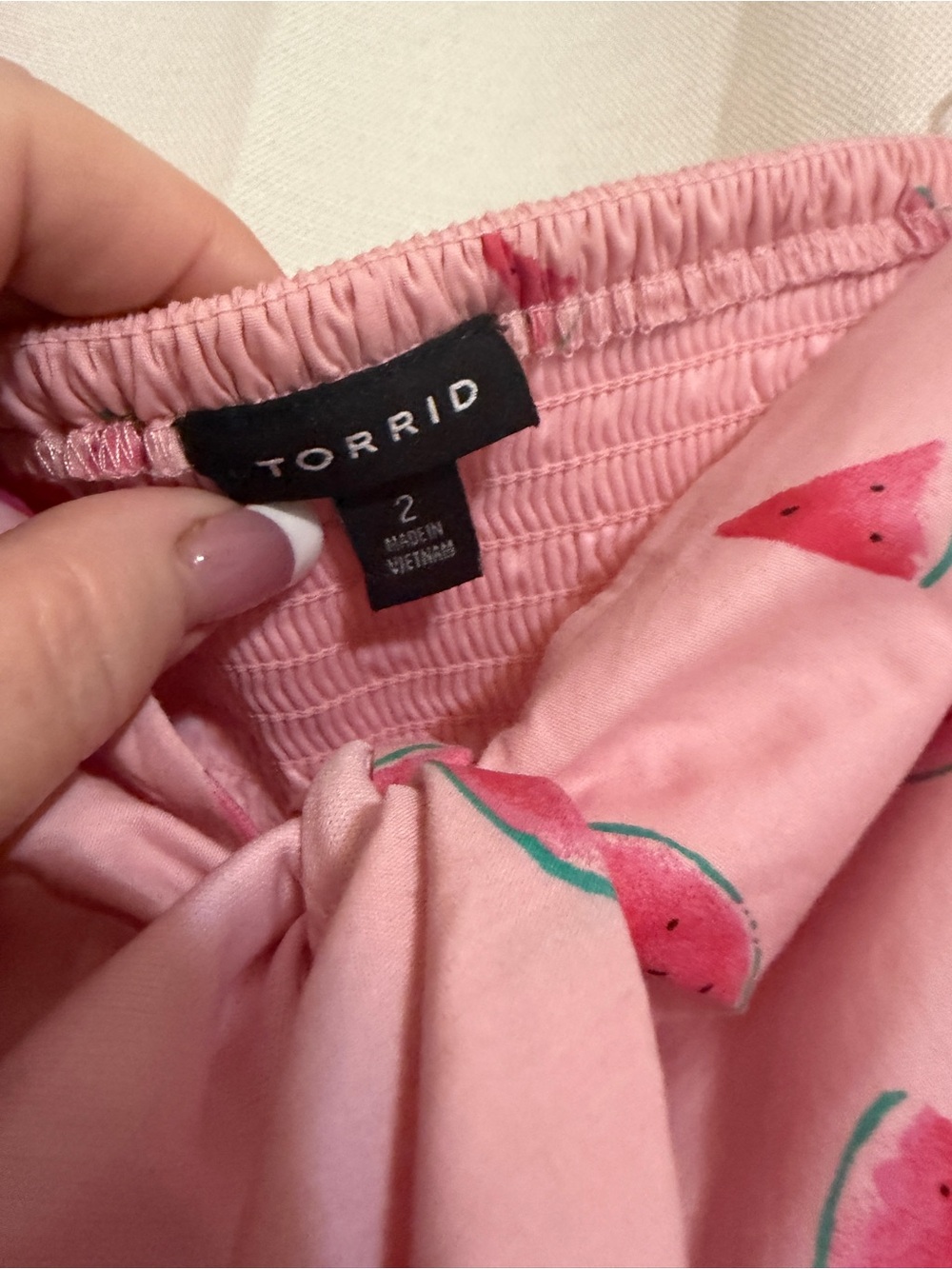 Torrid Pink Mini Length Tie-Front Dress with Watermelon Print - Picture 5 of 5